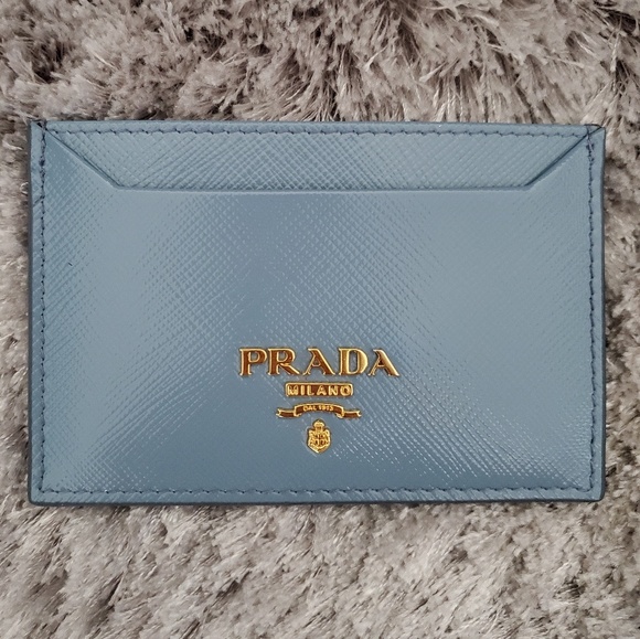 Prada Handbags - Prada Saffiano Slate Blue Card Case Wallet